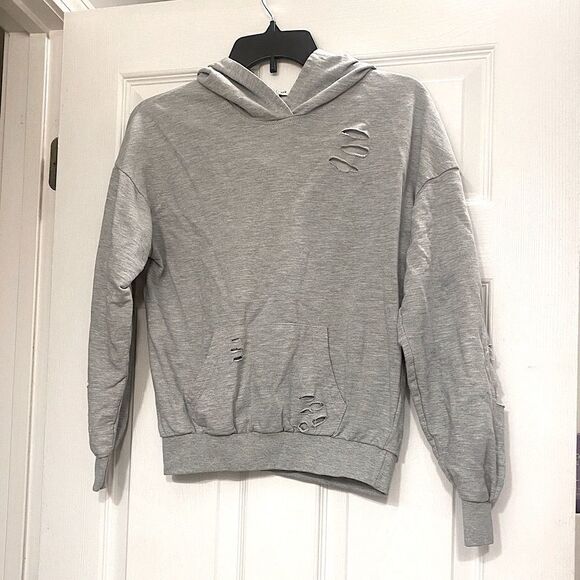 Full Circle Trends Distressed Ripped Slashed Hoodie Grey Shirt size S small - Picture 1 of 5